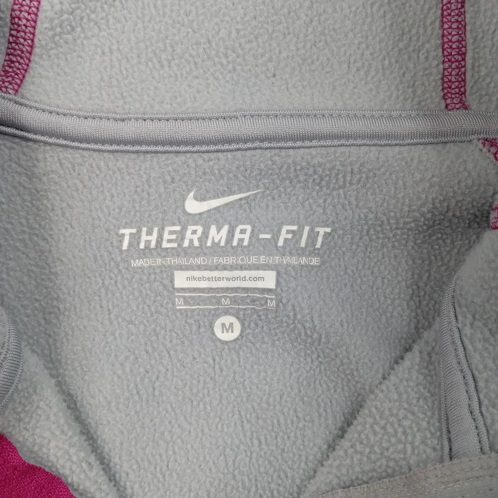 Nike Hoodie Womens Medium Gray Therma-Fit Full Zip Fleece Pink Trim 484953-013